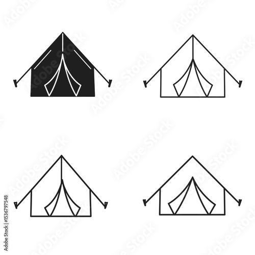 Event tent thin line icon set. Containing tent of festival, circus, party, sales, and carnival. Awning, marquee, and pavilion vector illustration