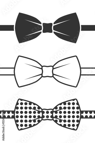 Three bow tie graphic icons. Bow ties signs isolated on white background. Vector illustration