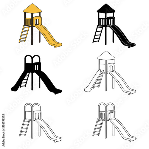 Children play area glyph icon. Playground slide. Child outdoor entertainment equipment. Park zone for kids. Silhouette symbol on white space. Vector isolated illustration