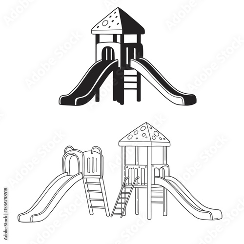 Children play area glyph icon. Playground slide. Child outdoor entertainment equipment. Park zone for kids. Silhouette symbol on white space. Vector isolated illustration