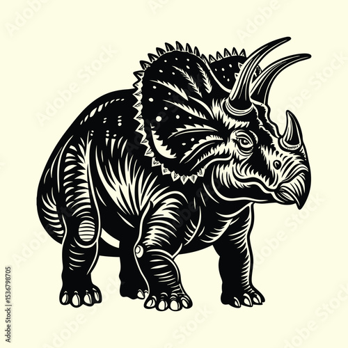 Triceratops Dinosaur Silhouette Vector in Prehistoric Landscape