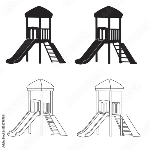 Children play area glyph icon. Playground slide. Child outdoor entertainment equipment. Park zone for kids. Silhouette symbol on white space. Vector isolated illustration
