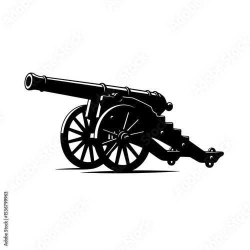Silhouette of ancient pirate cannon vector flat design isolated on white background
