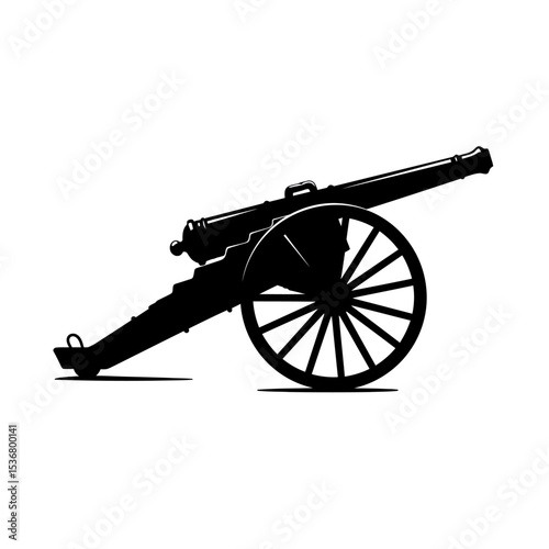 Silhouette of ancient pirate cannon vector flat design isolated on white background