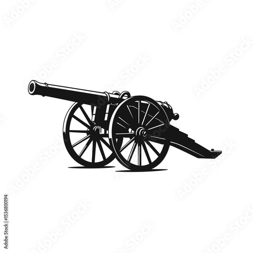 Silhouette of ancient pirate cannon vector flat design isolated on white background