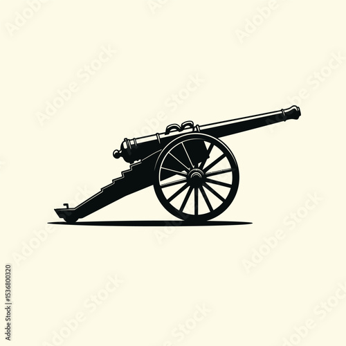 Silhouette of ancient pirate cannon vector flat design isolated on white background