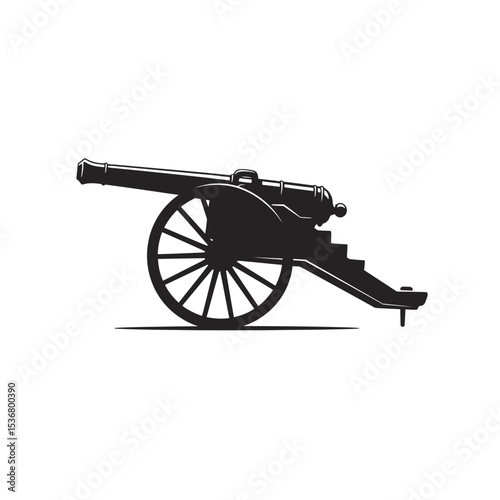 Silhouette of ancient pirate cannon vector flat design isolated on white background