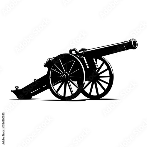 Silhouette of ancient pirate cannon vector flat design isolated on white background