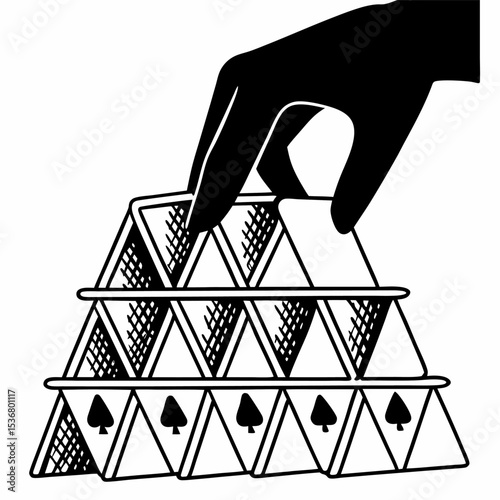 Silhouette of a Hand Organizing Cards into Neat Stack – Minimalist Concept, Sorting, Decision Making, Abstract Workflow, Strategy, Hand Gesture, Dark Background, Business Symbolism, Flat Design, Comme