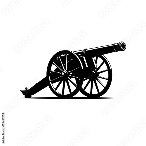 Silhouette of ancient pirate cannon vector flat design isolated on white background
