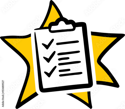 Silhouette of Starburst Over Checklist Icon – Minimal Flat Vector for Task Management, Productivity App, To-Do List UI, Goal Setting, Time Planning, Business Tools, UX Design Elements
