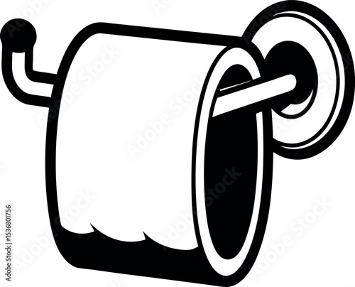 Stylized illustration of toilet paper roll on a holder in monochrome  