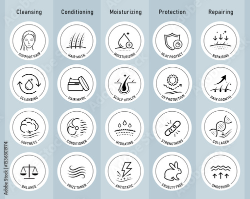 Hair care set icons. The outline icons are well scalable and editable. Contrasting elements are good for different backgrounds. EPS10.	