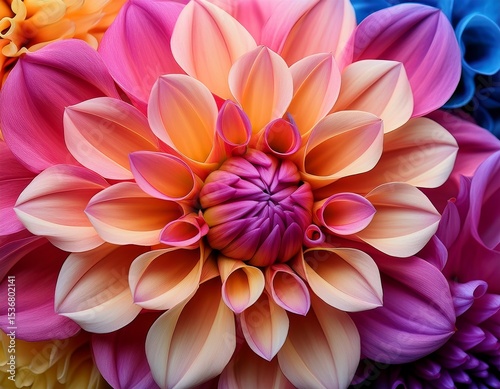 intricate dahlia blooms vibrant hues close up view blossom background