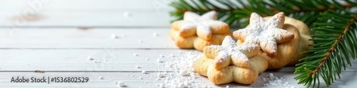 Rustic white wood, spruce boughs, homemade cookies , natural, winter