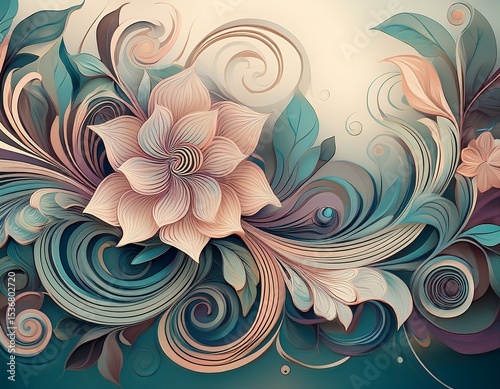 intricate floral design with swirling leaves and blossoms in a soft palette beauty swirls