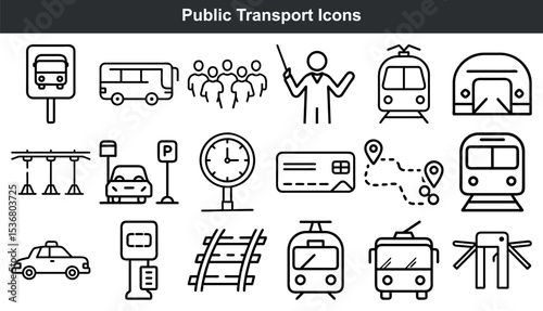 Public Transportation Icons Black Line Art