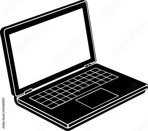 Laptop computer illustration with a blank screen display 