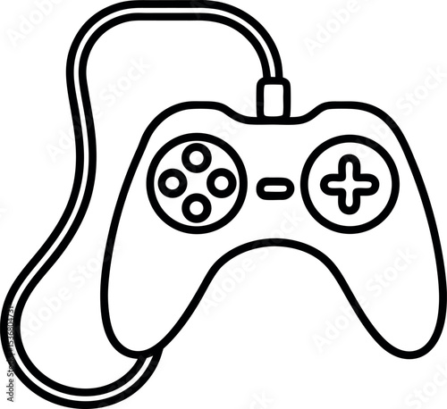 Classic wired video game controller in line art style vector silhouette