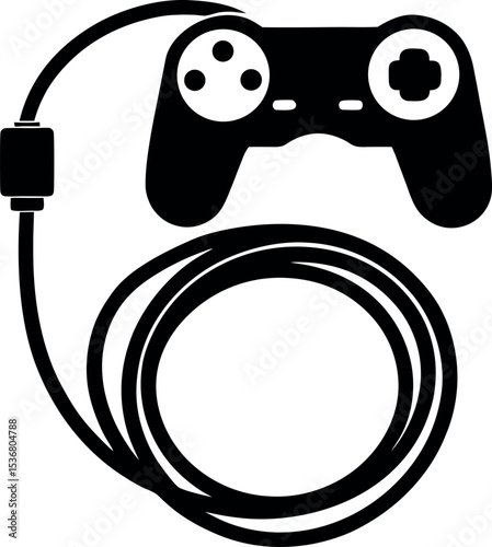 Graphic showing a wired video game controller for consoles vector silhouette