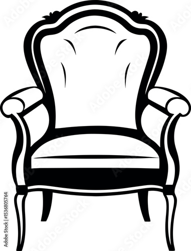 Elegant armchair with classic design in bold outline vector silhouette