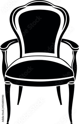 Elegant Ornate Armchair with Intricate Detailing in vector silhouette