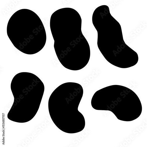 Collection of abstract blob shapes with smooth, freeform curves. The black blobs are organically shaped and ideal for use in modern web design, branding, or background elements.
