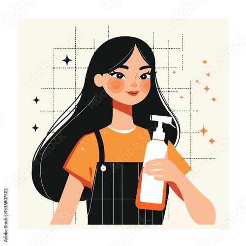 Long-haired female cleaner,vector