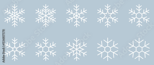 Snowflake icon vector set.  Snowflakes Vector Icons. White Snowflake. Snowflakes template. Winter Icons. Snow symbol. Snowflake variations icon collection. Vector illustration.