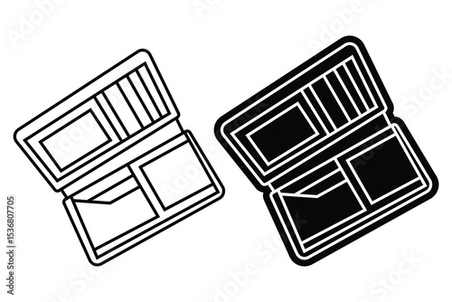 Leather wallet art silhouette vector with line art on white background