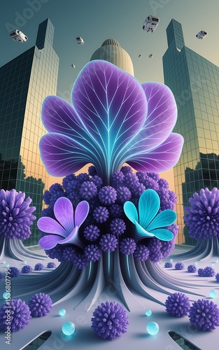 BioLuminescent Flora in a Futuristic Metropolis: A Digital Art Creation AI generated