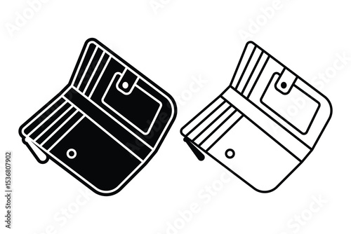 Leather wallet art silhouette vector with line art on white background