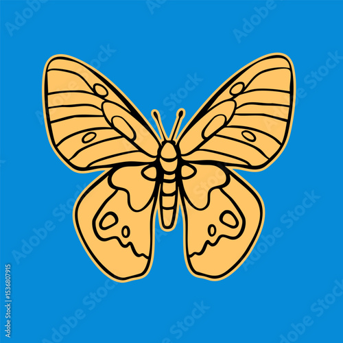 Colorful Butterfly, moth. Abstract simple shape. Hand drawn modern Vector illustration. Isolated design element. Poster, logo, sticker, print, design template