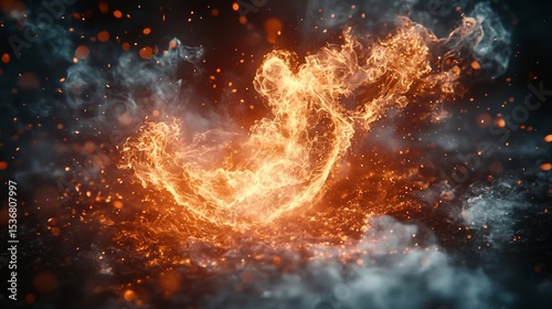 Fiery abstract form in smoke and sparks