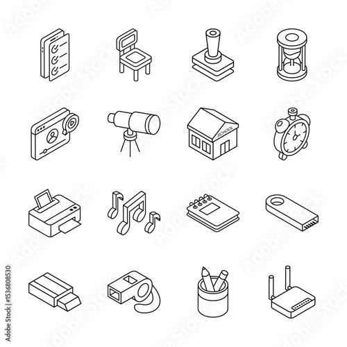Download our premium collection showing study material isometric icons