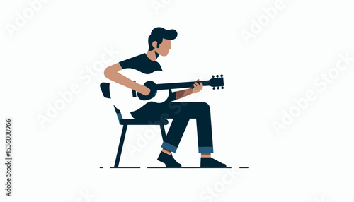 Cheerful Young Man Playing Acoustic Guitar