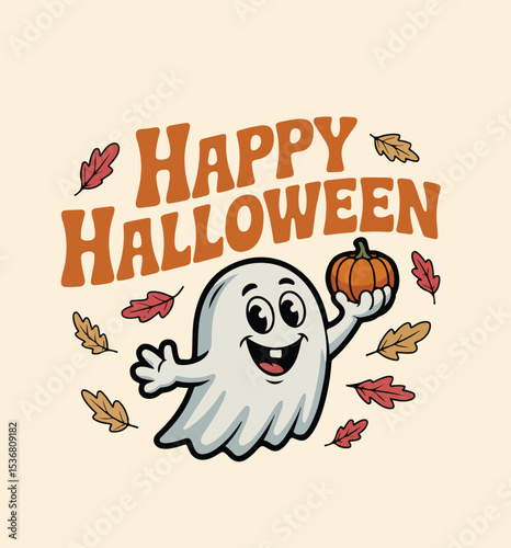 Happy Halloween, pumpkin, cat, autumn, vector, illustration.  jack-o-lantern, fall, smile, funny, card, typography set design.