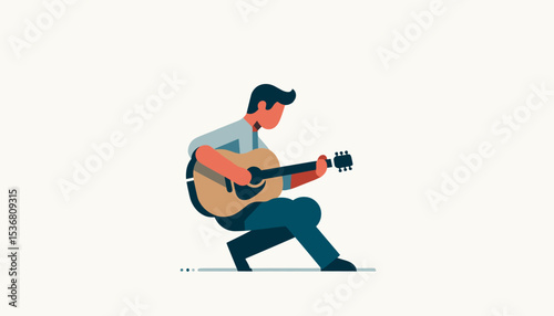 Cheerful Young Man Playing Acoustic Guitar