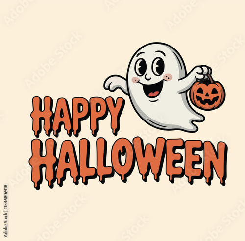 Happy Halloween, pumpkin, cat, autumn, vector, illustration.  jack-o-lantern, fall, smile, funny, card, typography set design.