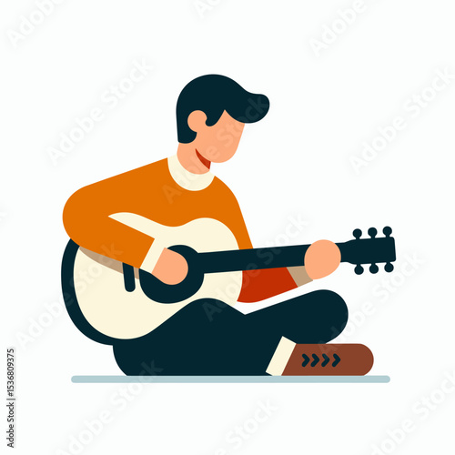 Cheerful Young Man Playing Acoustic Guitar