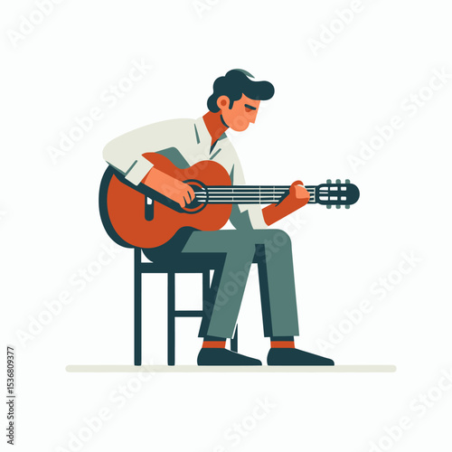Cheerful Young Man Playing Acoustic Guitar
