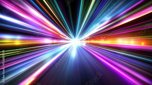 Vibrant streaks of light converge to a central point.