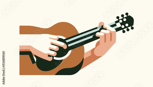 Hands Playing an Acoustic Guitar, Flat Design
