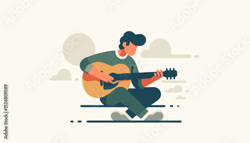 Cheerful Young Man Playing Acoustic Guitar