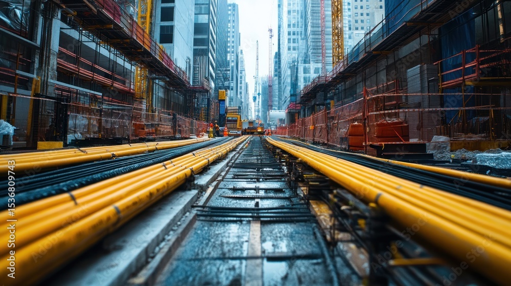 Fototapeta premium Urban Construction Site with Utility Pipes