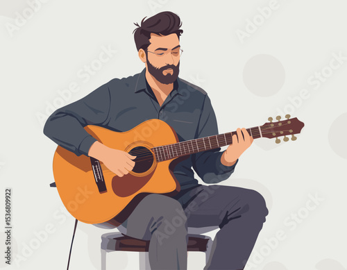 Cheerful Young Man Playing Acoustic Guitar
