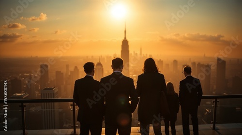 People and network, silhouette of people looking at a city to learn more about business