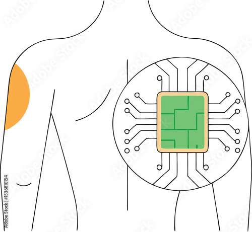 Abstract composition with orange circle and green square elements on transparency