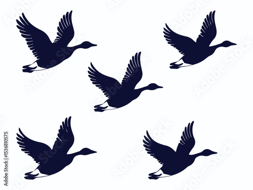 group of flying geese vector illustration, geese silhouette set vector art