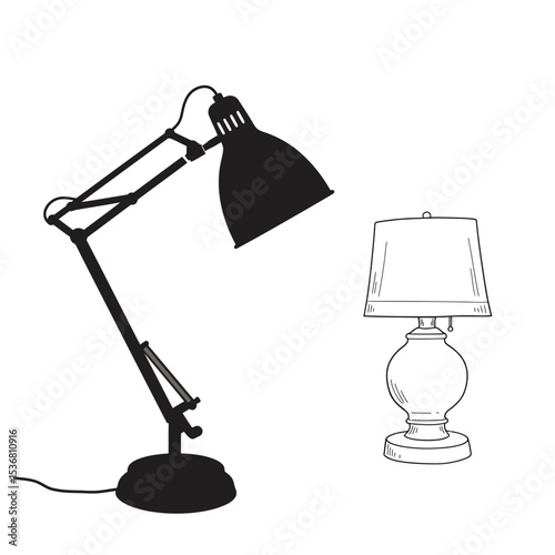Table lamps, bedside and desktop electric light. Vector realistic set of 3d desk lamps with bulb, shade and round stand for office, bedroom or living room interior isolated on white background